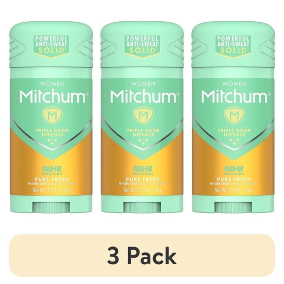 (3 pack) Mitchum Women Triple Odor Defense Invisible Solid 48HR Antiperspirant & Deodorant, Pure Fresh, 2.7 OZ