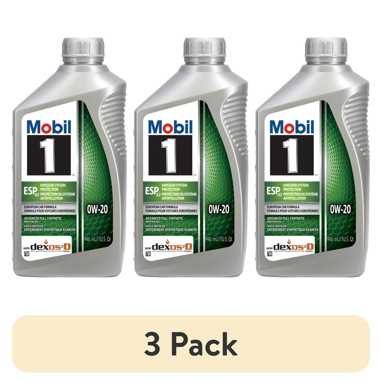 3 pack) Mobil 1 ESP X2 Full Synthetic Motor Oil 0W-20, 1 Quart