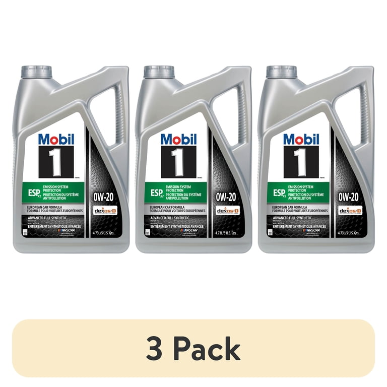 3 pack) Mobil 1 ESP X2 Full Synthetic Motor Oil 0W-20, 5 Quart