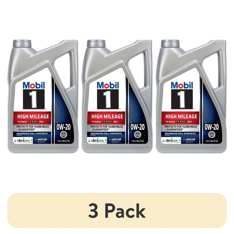 3 pack) Mobil 1 High Mileage Full Synthetic Motor Oil 0W-20, 5
