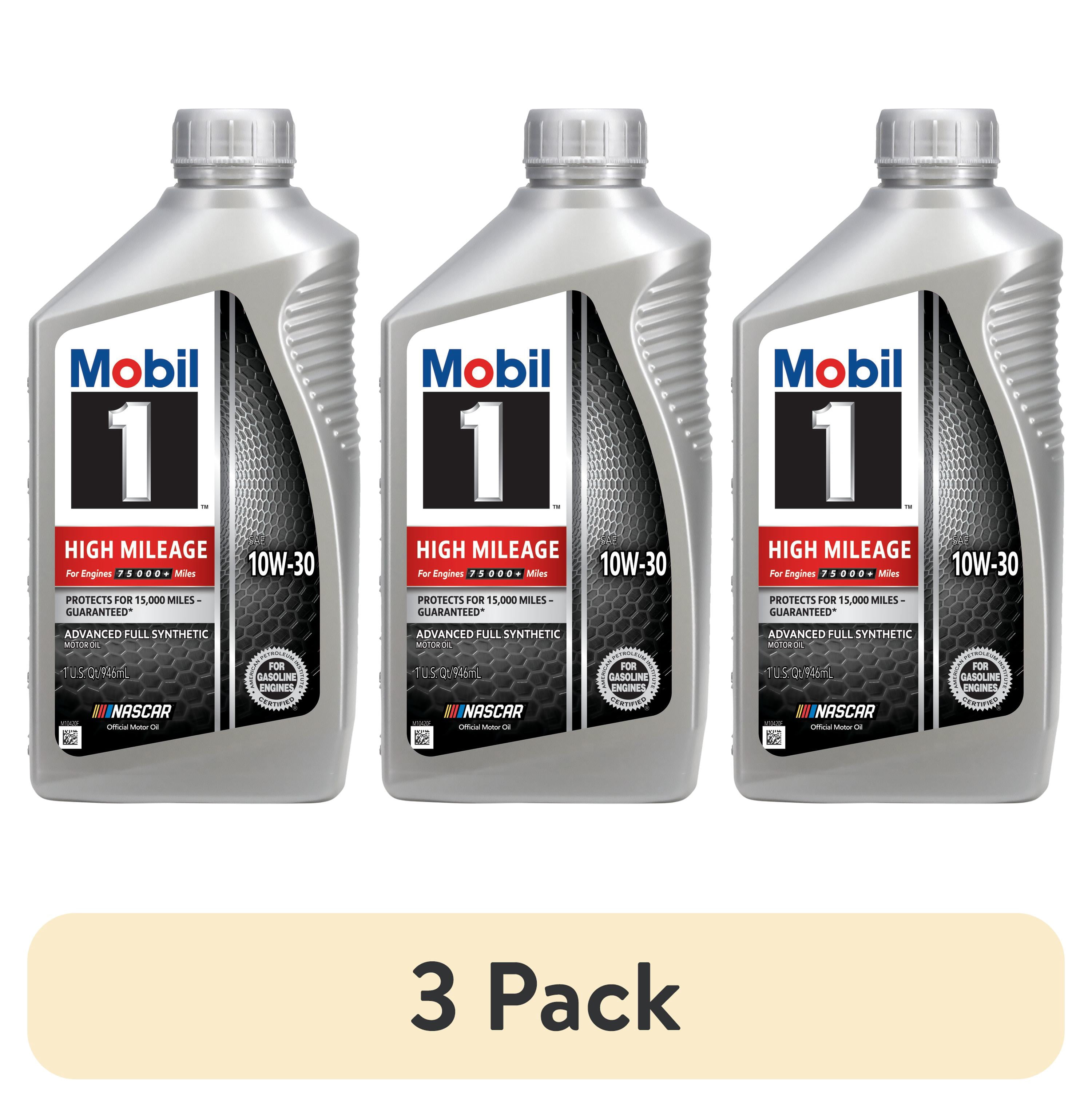 3 pack) Mobil 1 High Mileage Full Synthetic Motor Oil 10W-30, 1