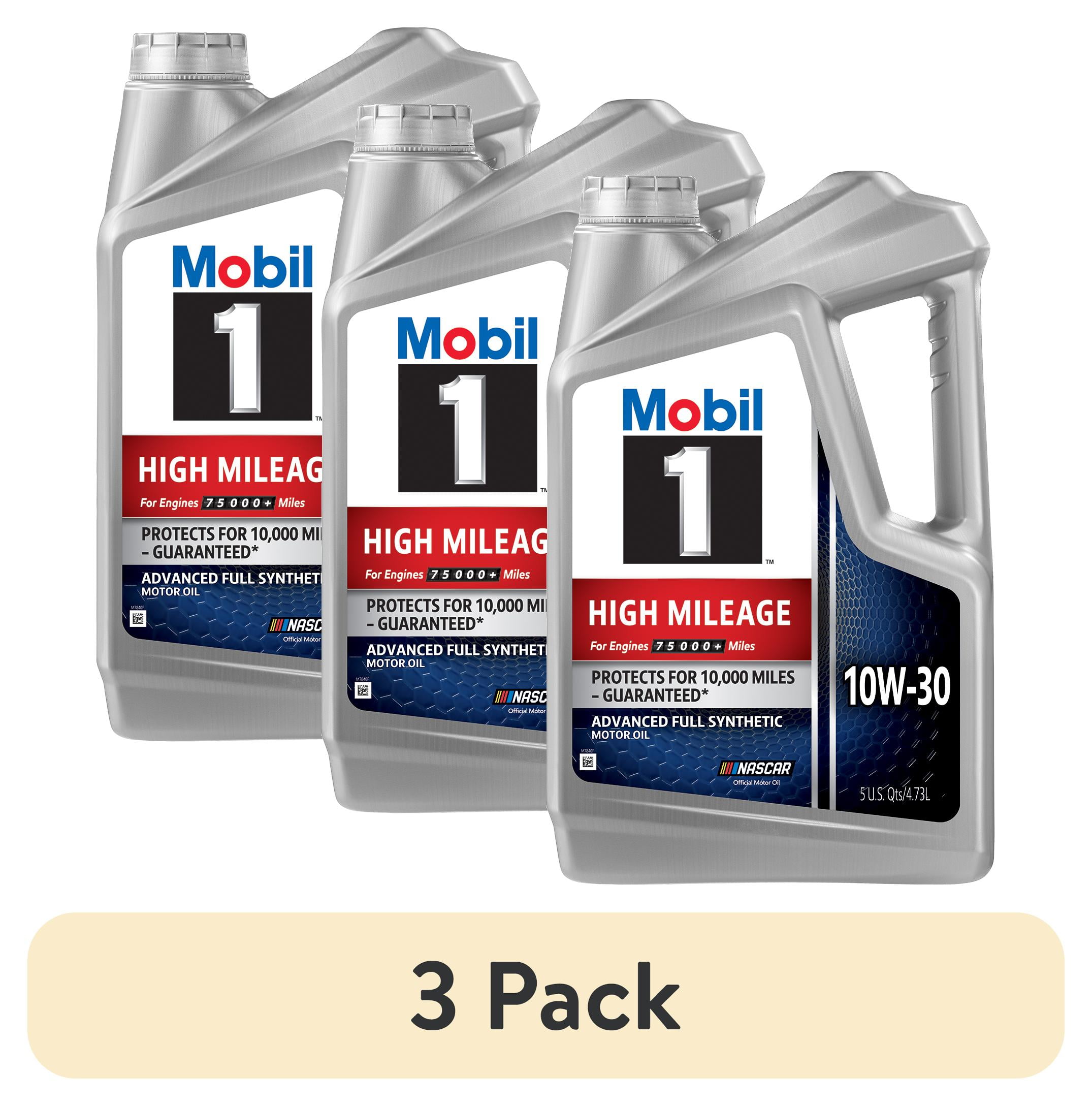 (3 pack) Mobil 1 High Mileage Full Synthetic Motor Oil 10W-30, 5 Quart ...