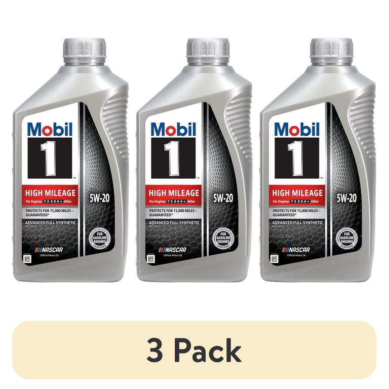 3 pack) Mobil 1 High Mileage Full Synthetic Motor Oil 5W-20, 1