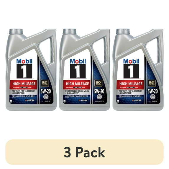 (3 pack) Mobil 1 High Mileage Full Synthetic Motor Oil 5W-20, 5 Quart
