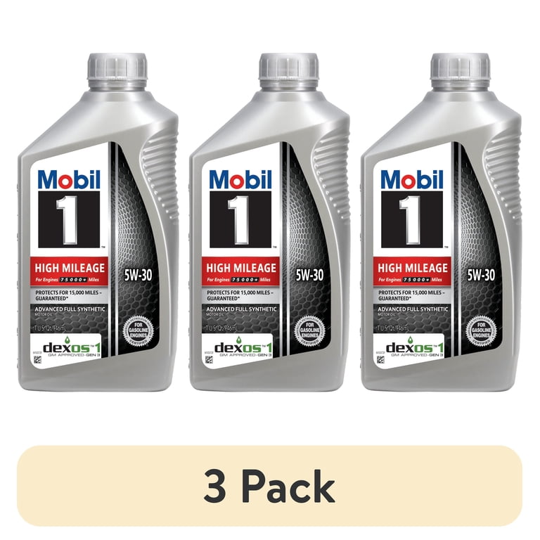 3 pack) Mobil 1 High Mileage Full Synthetic Motor Oil 5W-30, 1