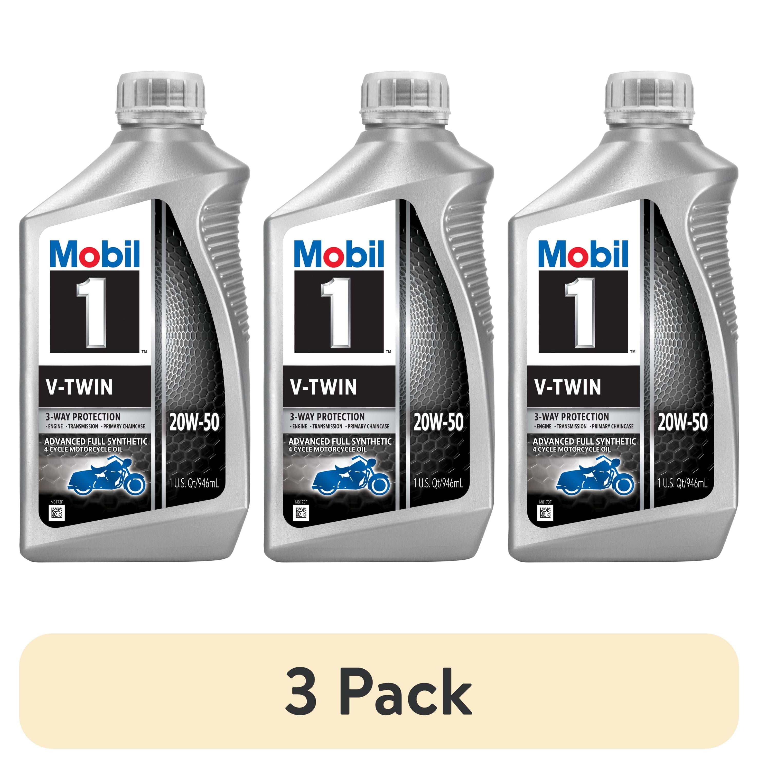 3 pack) Mobil 1 V-Twin Full Synthetic Motorcycle Oil 20W-50, 1