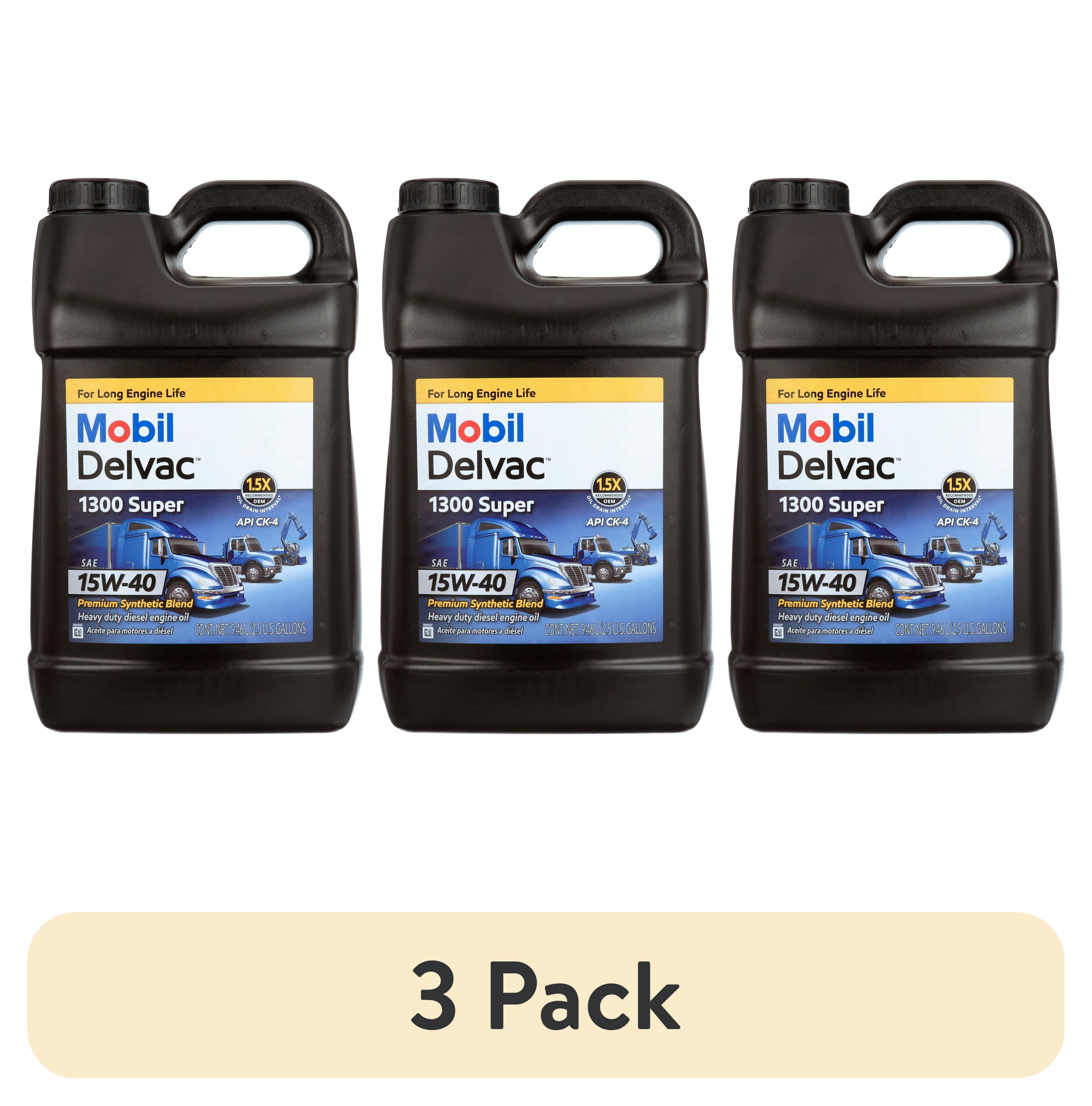 (3 pack) Mobil Delvac 1300 Super Heavy Duty Premium Synthetic Blend Diesel Engine Oil 15W-40, 2.5 Gallon