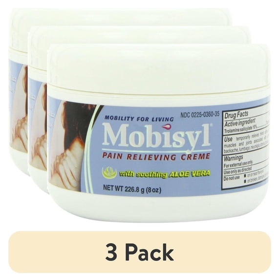 (3 pack) Mobisyl Pain Relieving Creme With Soothing Aloe Vera 8 Ounce Jar