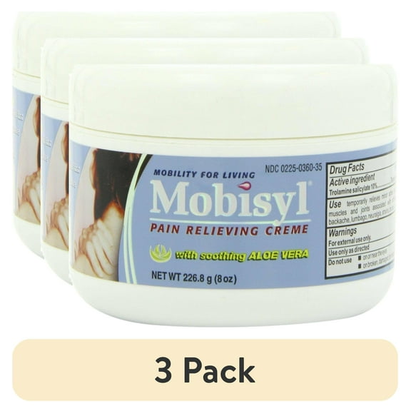 (3 pack) Mobisyl Pain Relieving Creme with Soothing Aloe Vera, 8 Ounce Jar