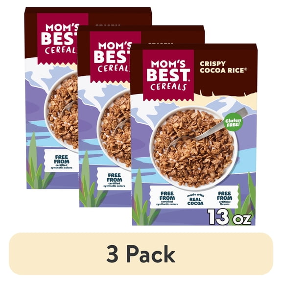 (3 pack) Mom's Best Crispy Cocoa Rice Cereal, Cocoa Cereal, 13 OZ Box