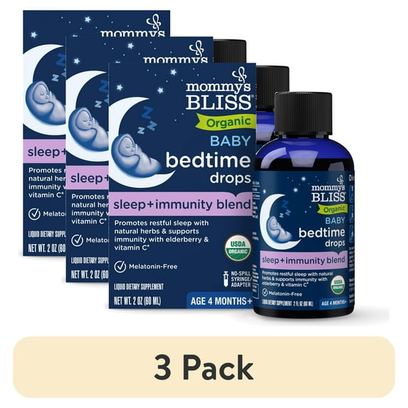 (3 pack) Mommy's Bliss Organic Baby Bedtime Drops, Melatonin-Free, Restful Sleep & Immunity, 2 fl oz