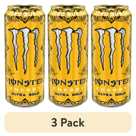 (3 pack) Monster Ultra Gold, Sugar Free Energy Drink, 16 fl oz