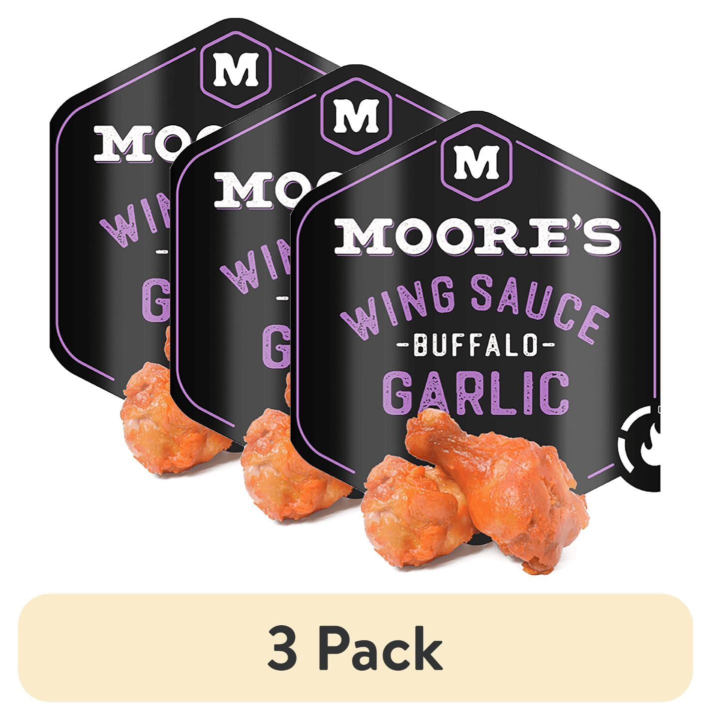 (3 pack) Moore's Buffalo Garlic Wing Sauce, Liquid, 16 fl oz Bottle
