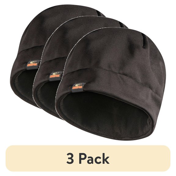 (3 pack) Mossy Oak Men's Black Fleece Beanie Hat, One Size Fits Most, Adult