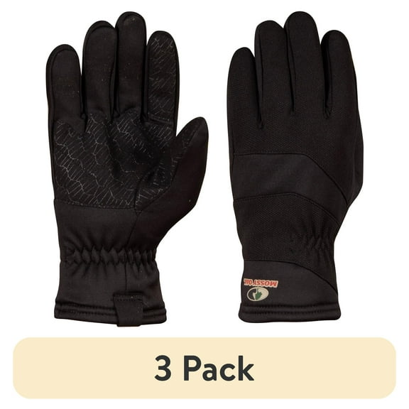 (3 pack) Mossy Oak Men's Sherpa Lined Hunting Gloves, Black