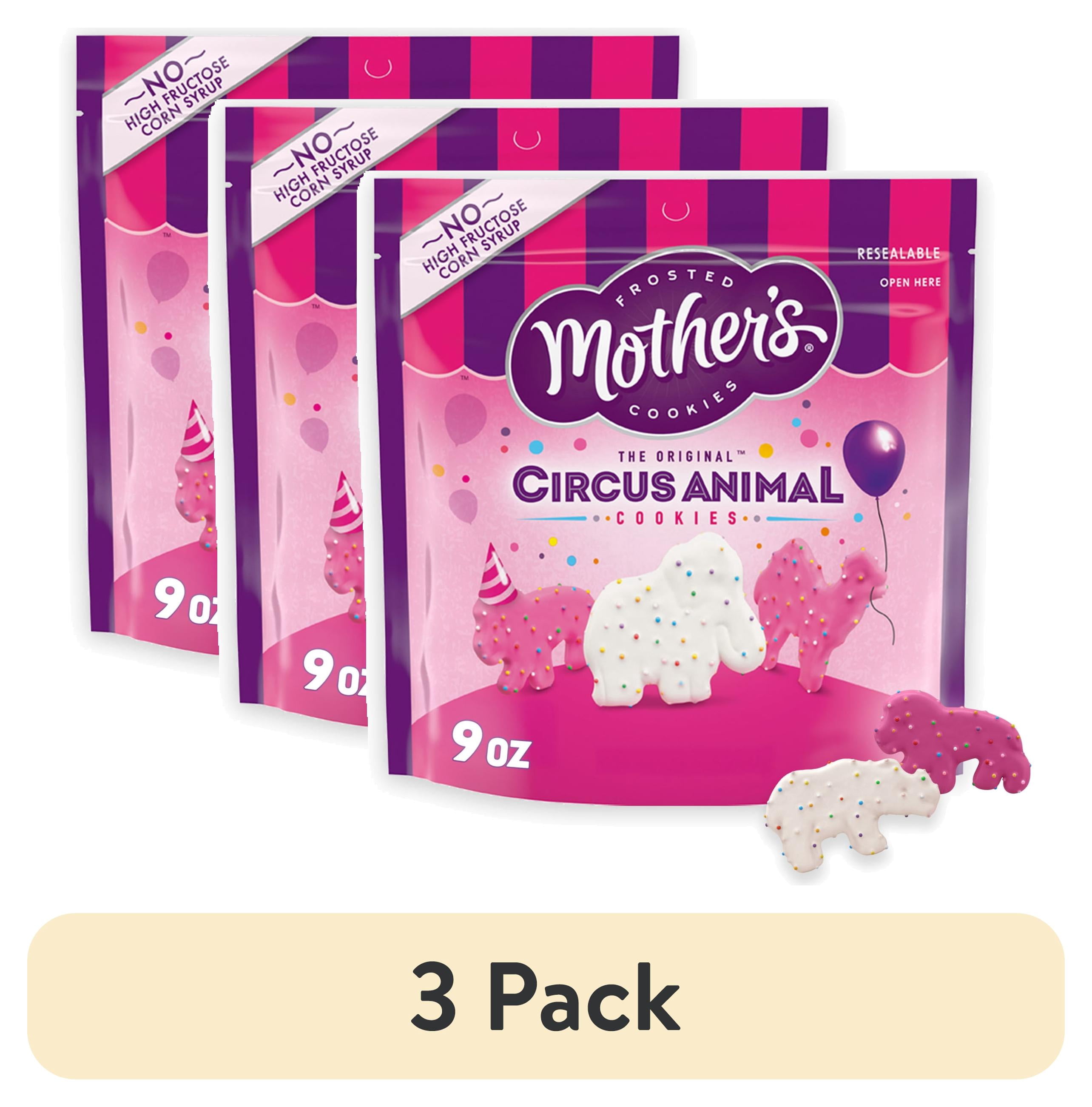 (3 pack) Mother's Original Circus Animal , Frosted Animal Cookies with Rainbow Sprinkles, Resealable Bag, 9 oz