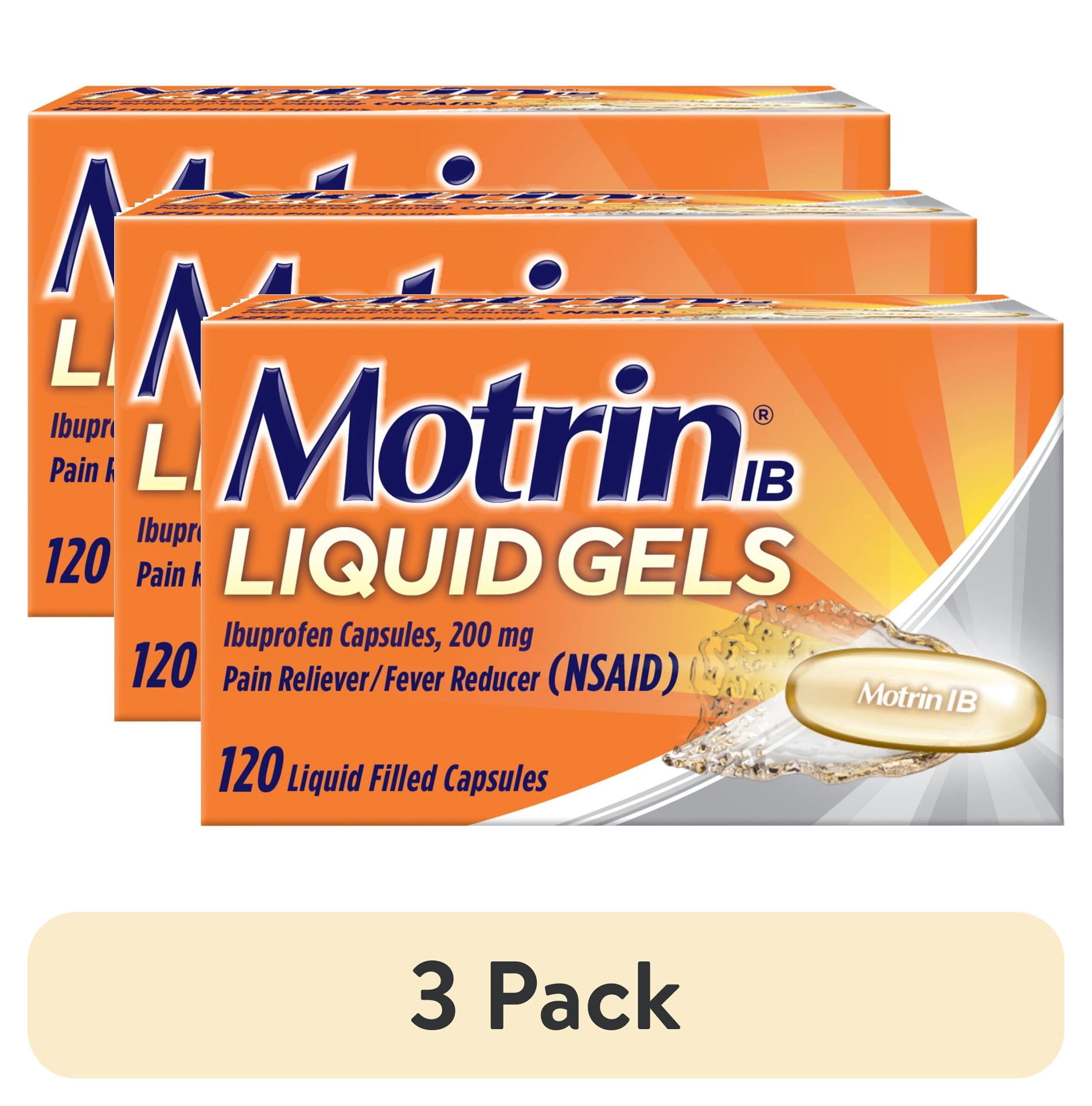 (3 pack) Motrin IB Liquid Gels, Ibuprofen 200mg, Pain & Fever Relief, 120 Count