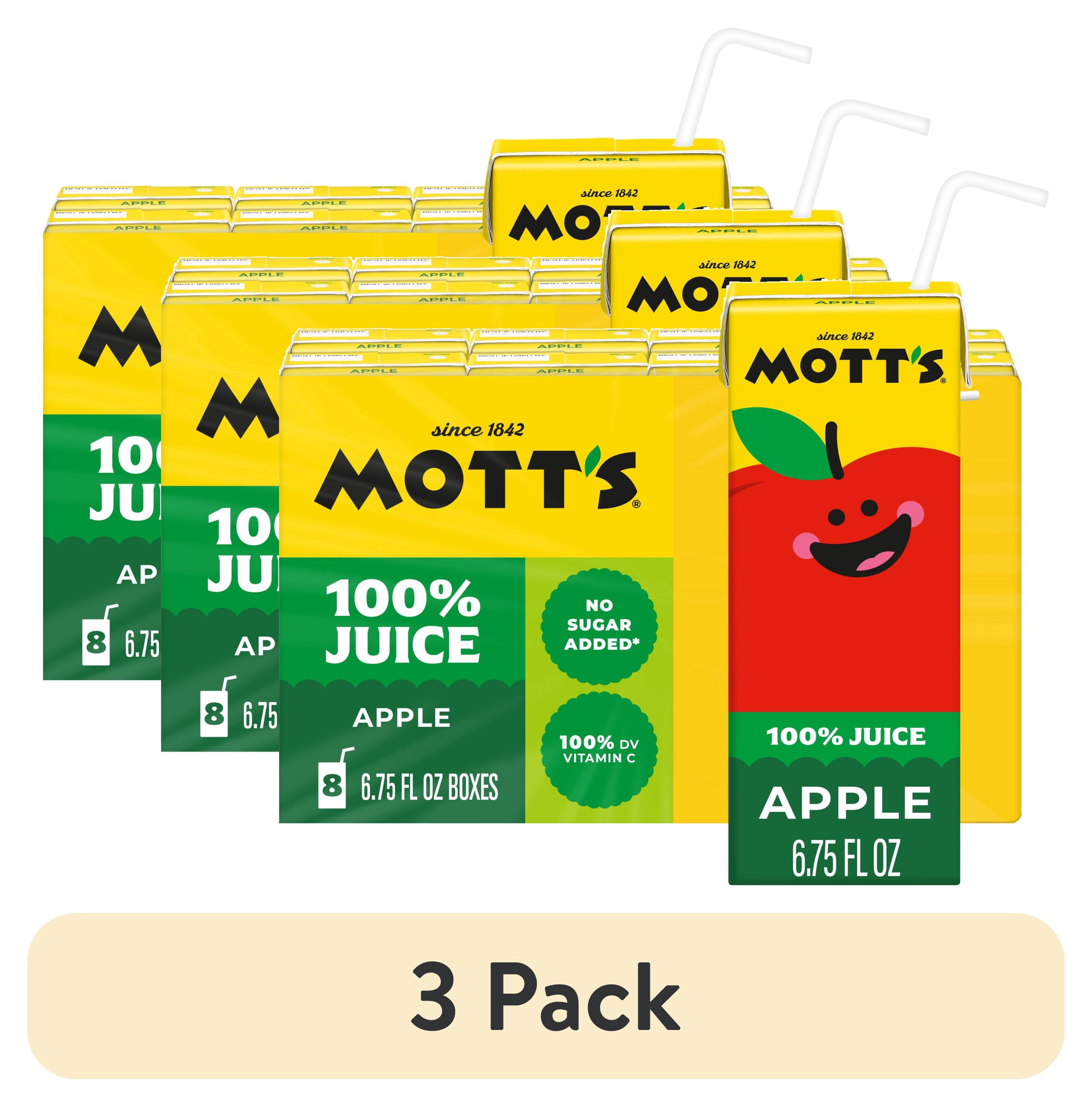 (3 pack) Mott's 100% Apple Juice, 6.75 fl oz, 8 Count Boxes