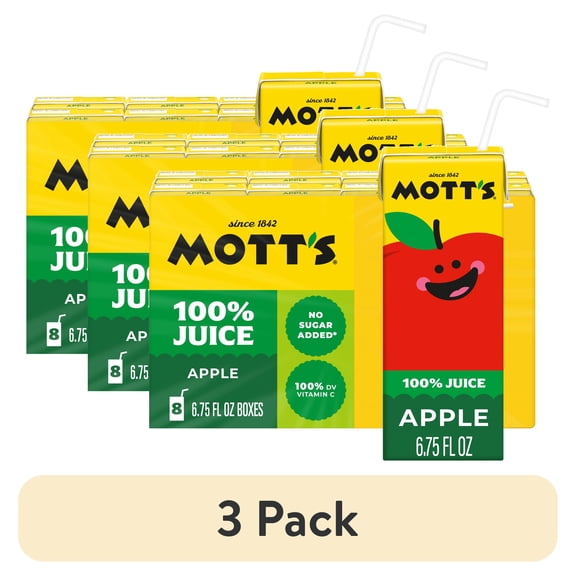(2 pack) Mott's 100% Apple Juice, 6.75 fl oz, 8 Count Boxes - Walmart.com