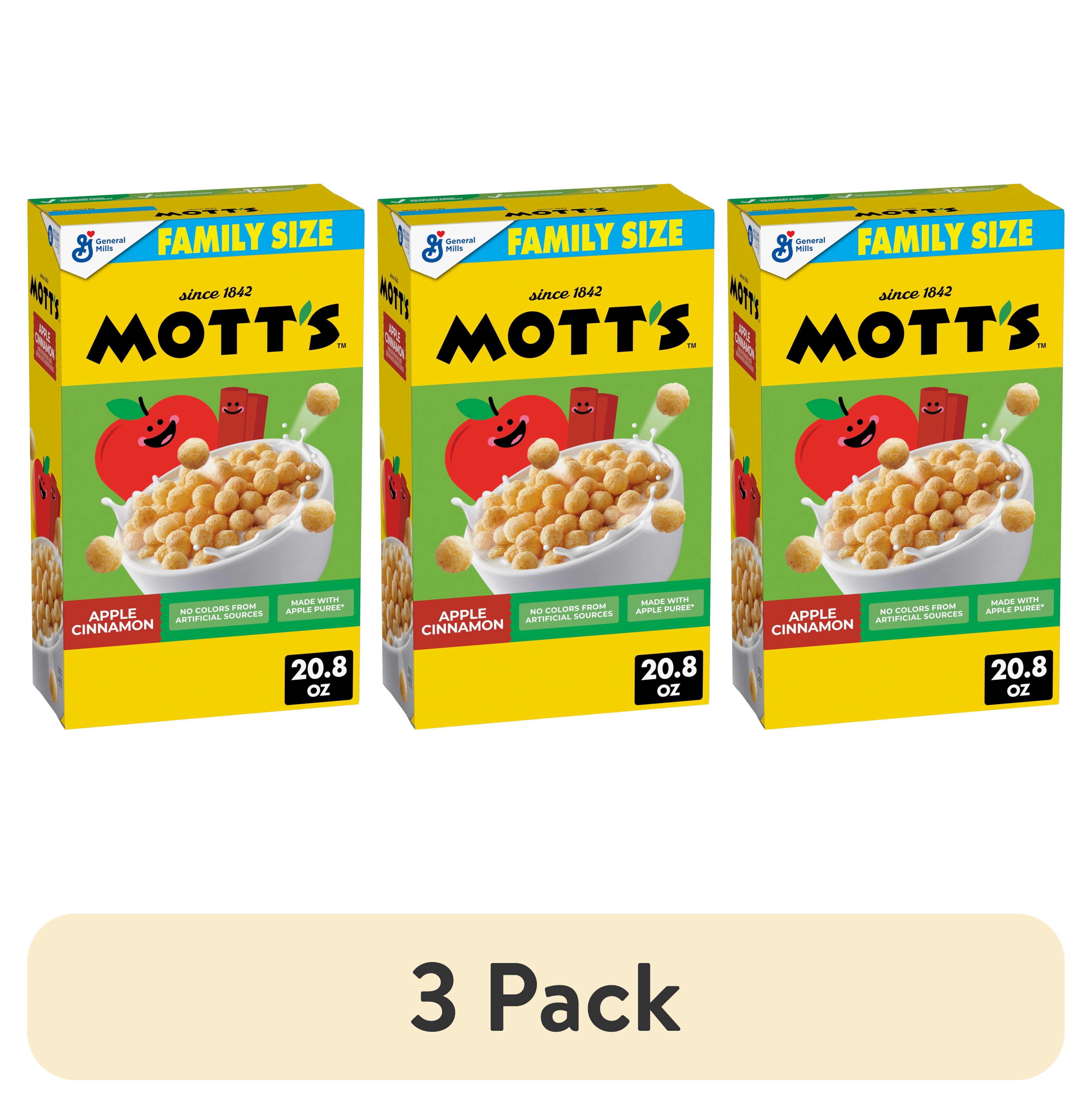 (3 pack) Mott's Apple Cinnamon Cereal, Made with Apple Puree, Whole Grain, Family Size, 20.8 oz