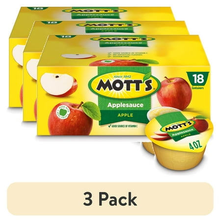 (3 pack) Mott's Applesauce, 4 Ounce Cups, 18 Count
