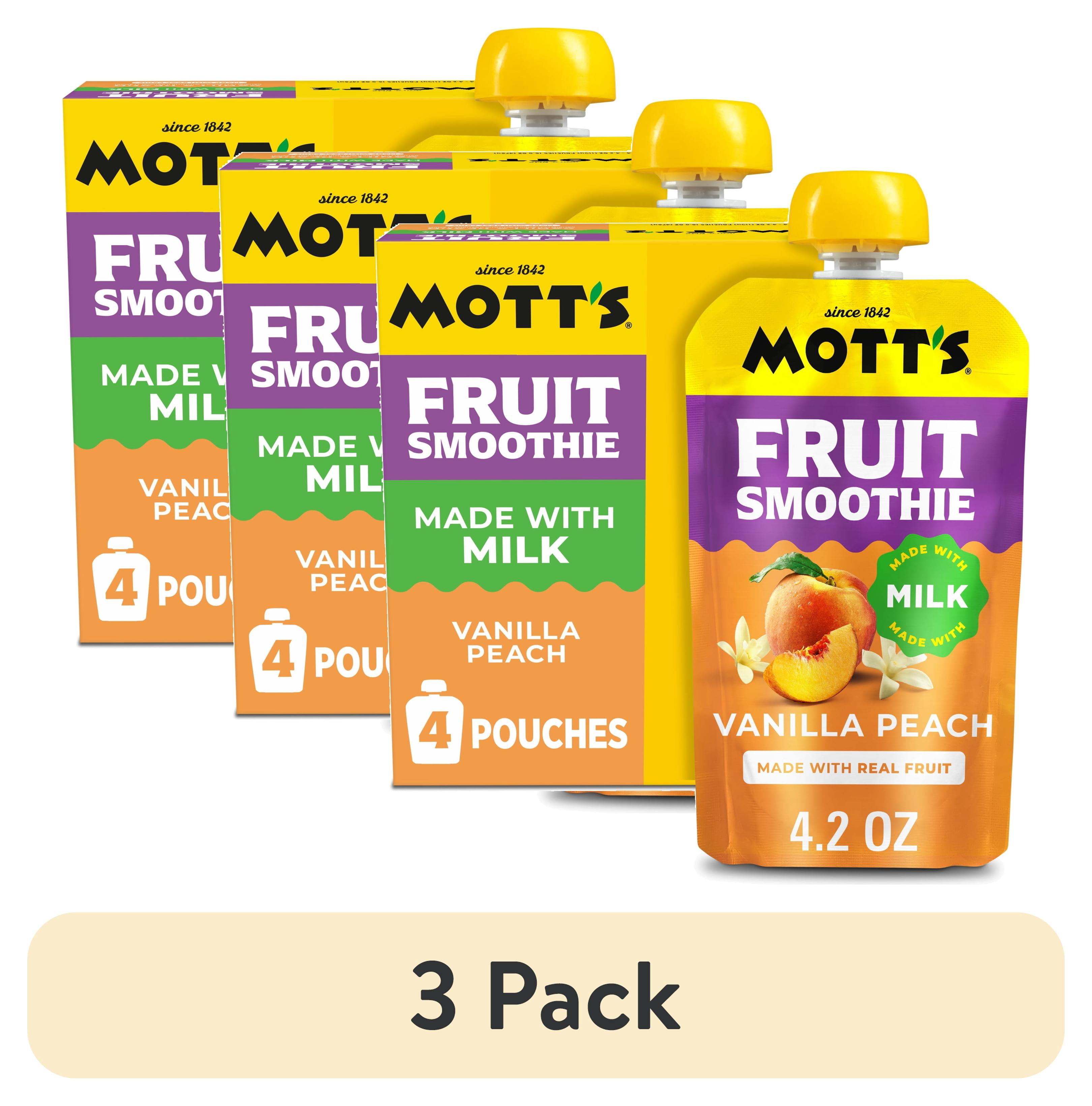 (3 pack) Mott’s Fruit Smoothie Vanilla Peach, 4.2 oz, 4 Pack Pouches