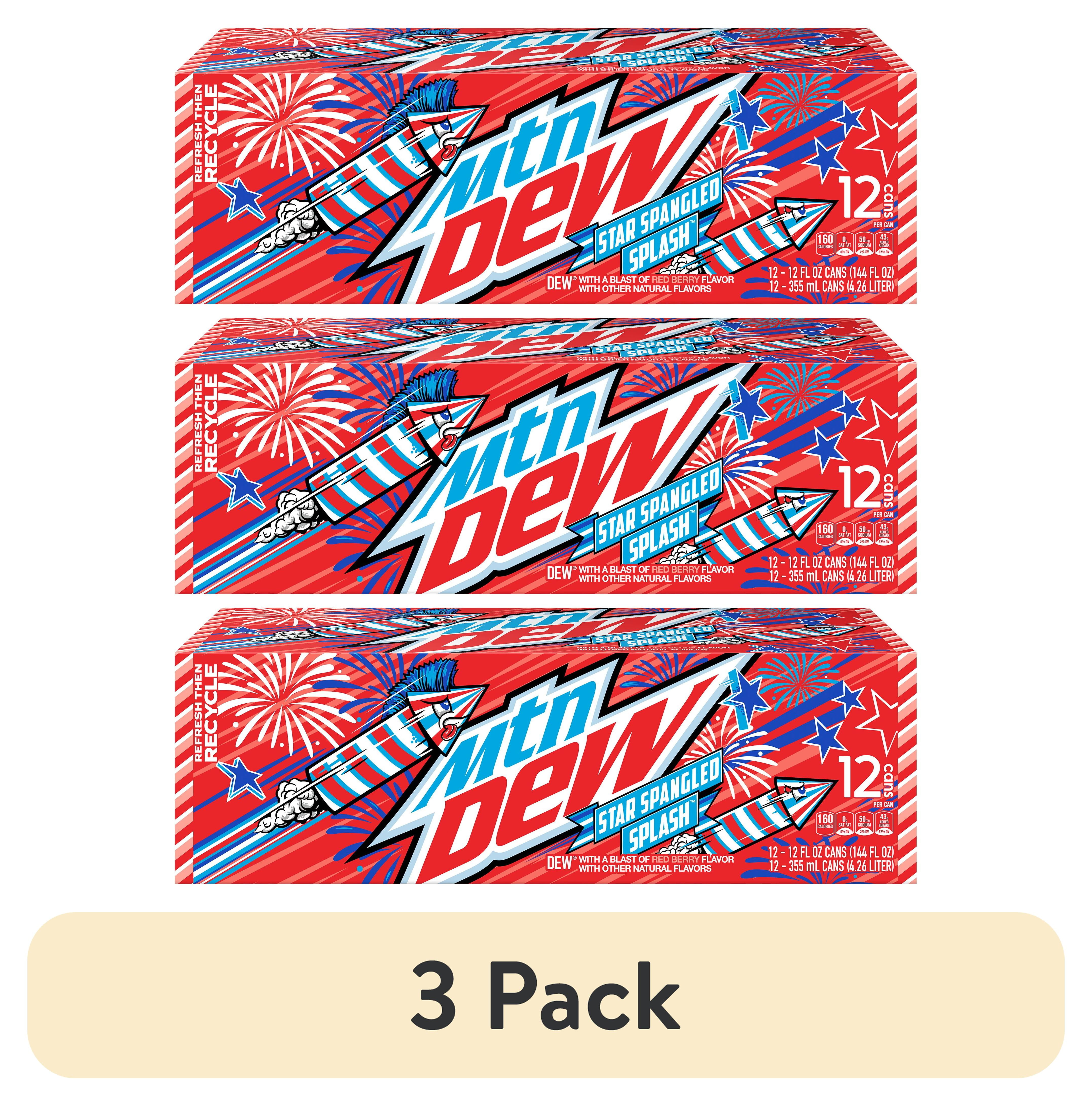(3 pack) Mountain Dew Star Spangled Splash Red Berry Soda Pop, 12 oz ...