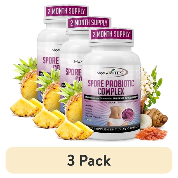 (3 pack) MoxyVites Spore Probiotic for Women and Men, Bacillus Coagulans Clausii, Digestive & Gut Health, 60 Capsules