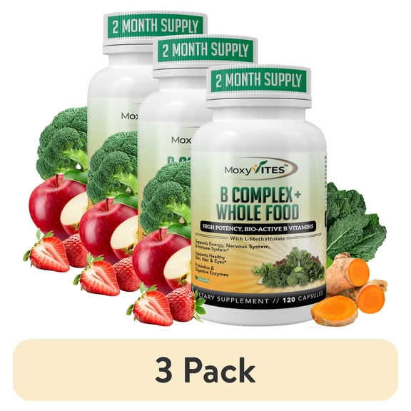 (3 pack) MoxyVites Methylated B-Complex with Methyl B12, P-5-P B6 and L-Methylfolate, Energy and Heart Support, Vegan, Gluten-Free, 120 Count
