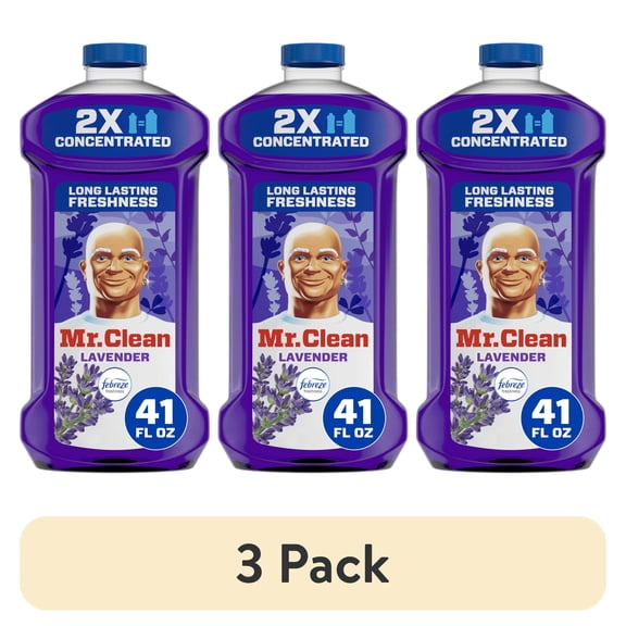 (3 pack) Mr. Clean 2X Concentrated Floor Cleaner, All Purpose Cleaner, Mop Soap, Lavender, 41 fl oz