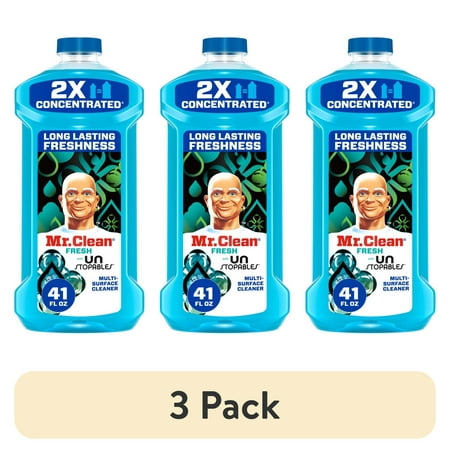 (3 pack) Mr. Clean All Purpose Cleaner, 2X Concentrated Multi Surface, Unstopable Fresh Scent, 41 fl oz