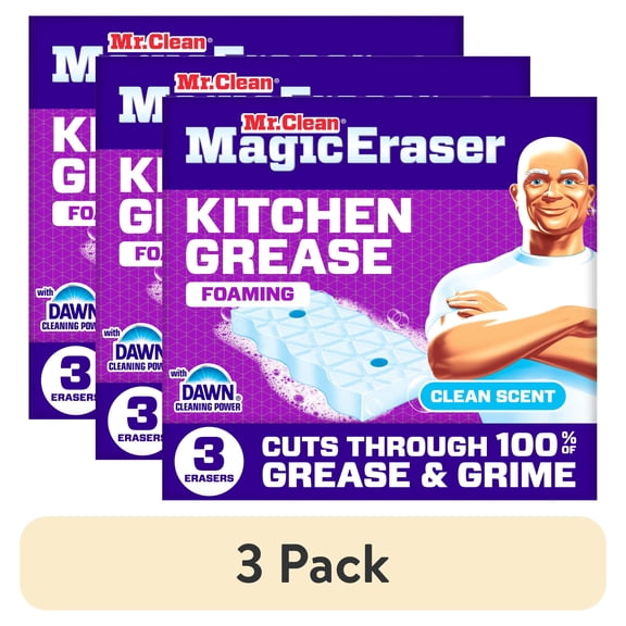 (3 pack) Mr. Clean Magic Eraser Sponge, Kitchen Grease, Clean Scent, 3 Count