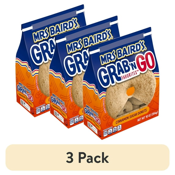 (3 pack) Mrs Baird's Grab 'n Go Favorites Cinnamon Sugar Donuts, 10 oz, Donuts, Bag