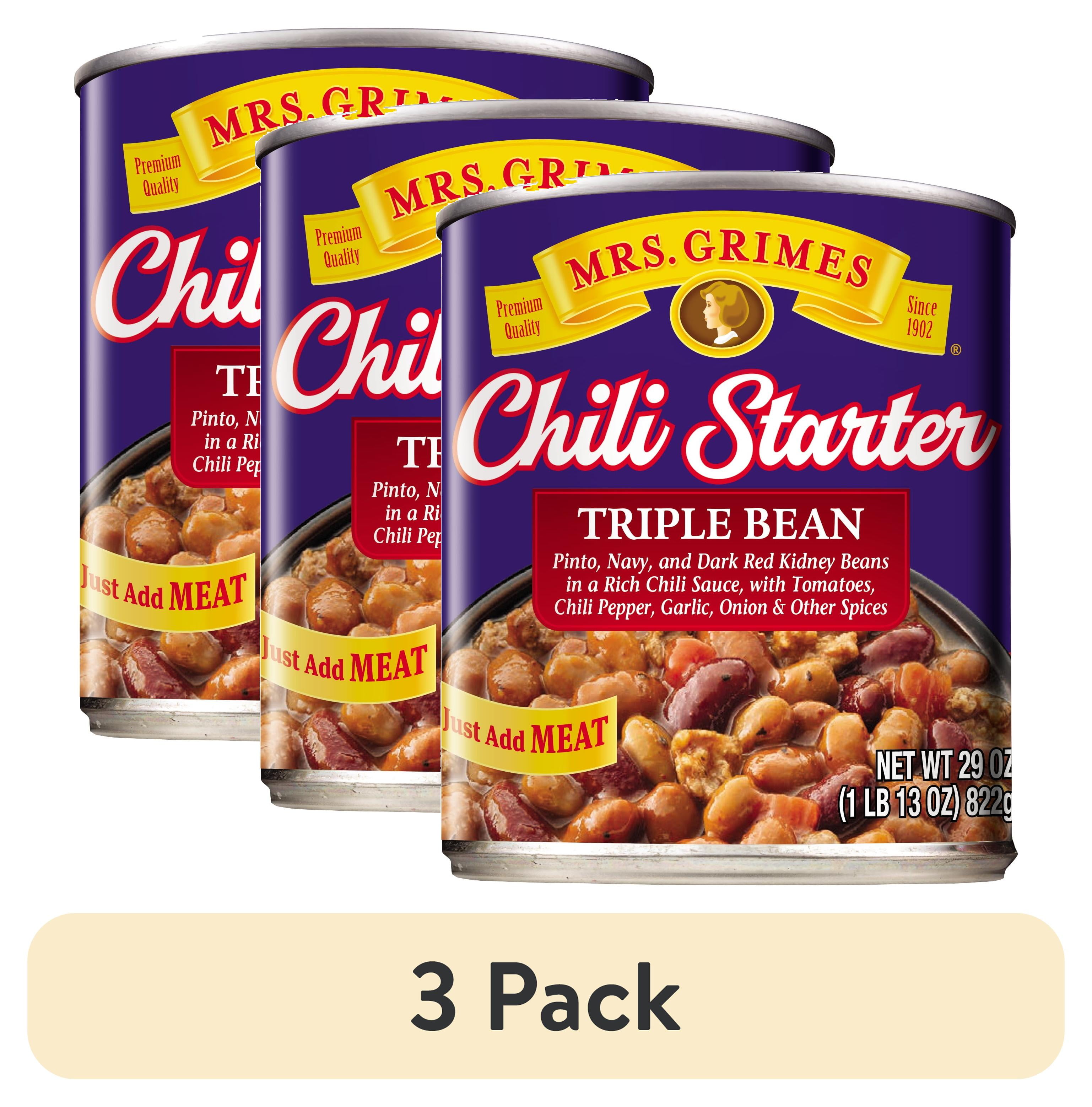 3 pack) Mrs. Grimes Chili Starter Triple Bean 29 oz Can - Walmart.com