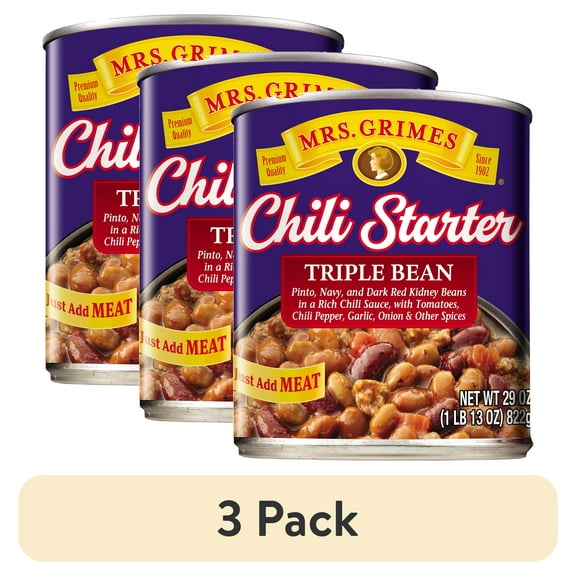 (3 pack) Mrs. Grimes Chili Starter Triple Bean 29 oz Can