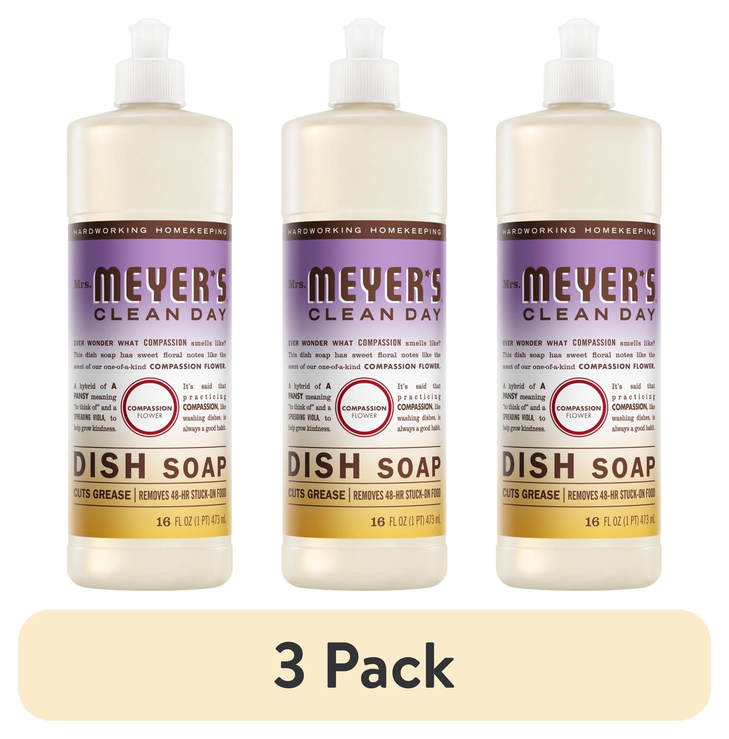 (3 pack) Mrs. Meyer's Clean Day Liquid Dish Soap, Compassion Flower Scent, 16 Fl Oz Bottle