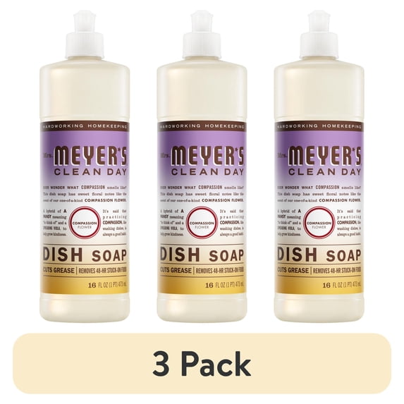 (3 pack) Mrs. Meyer's Clean Day Liquid Dish Soap, Compassion Flower Scent, 16 Fl Oz Bottle