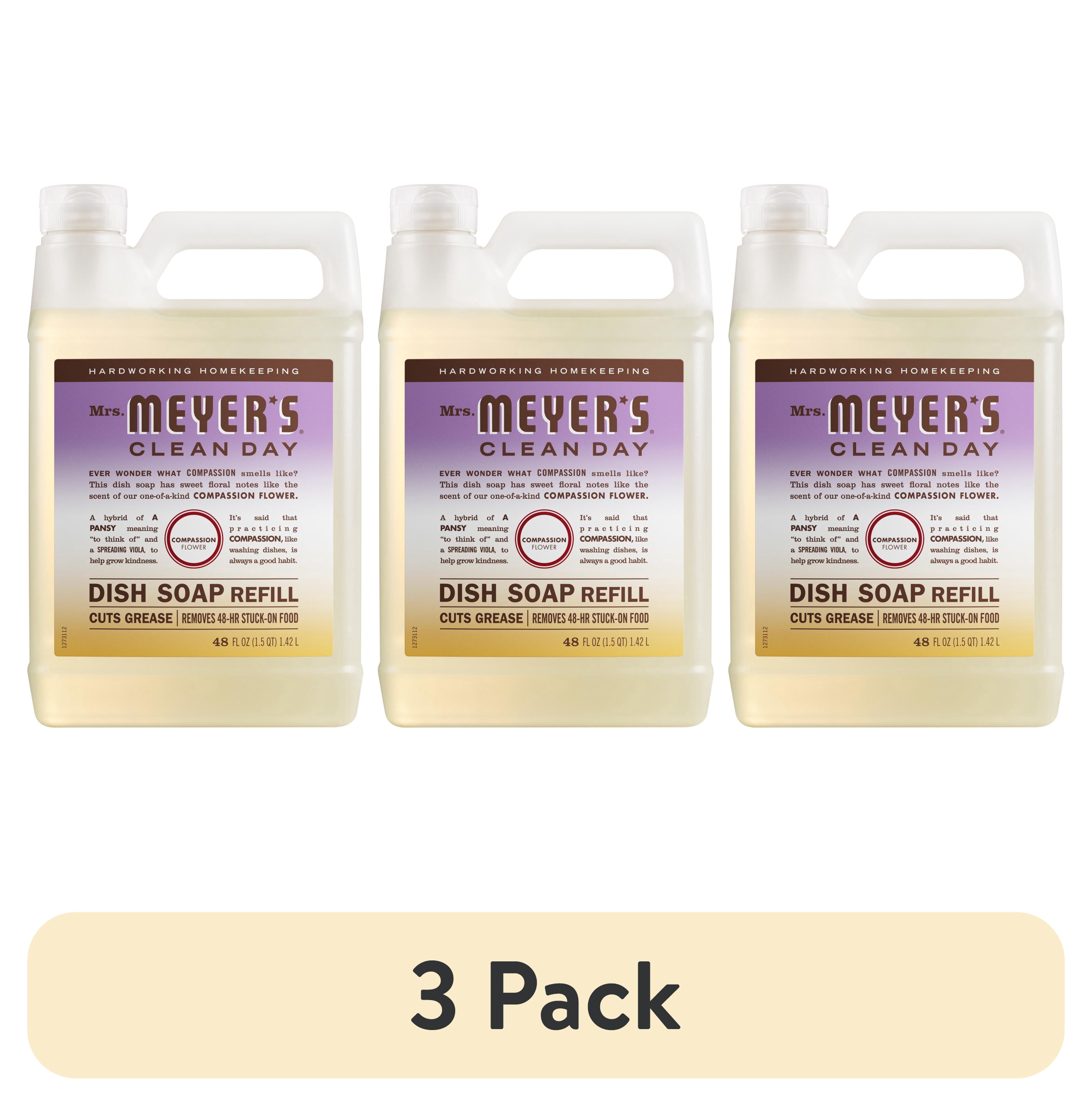 (3 pack) Mrs. Meyer's Clean Day Liquid Dish Soap Refill, Compassion Flower Scent, 48 Fl Oz