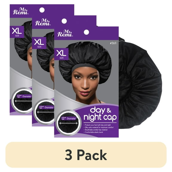 (3 pack) Ms. Remi X-Large Black Satin Hair Bonnet for Day and Night Protection