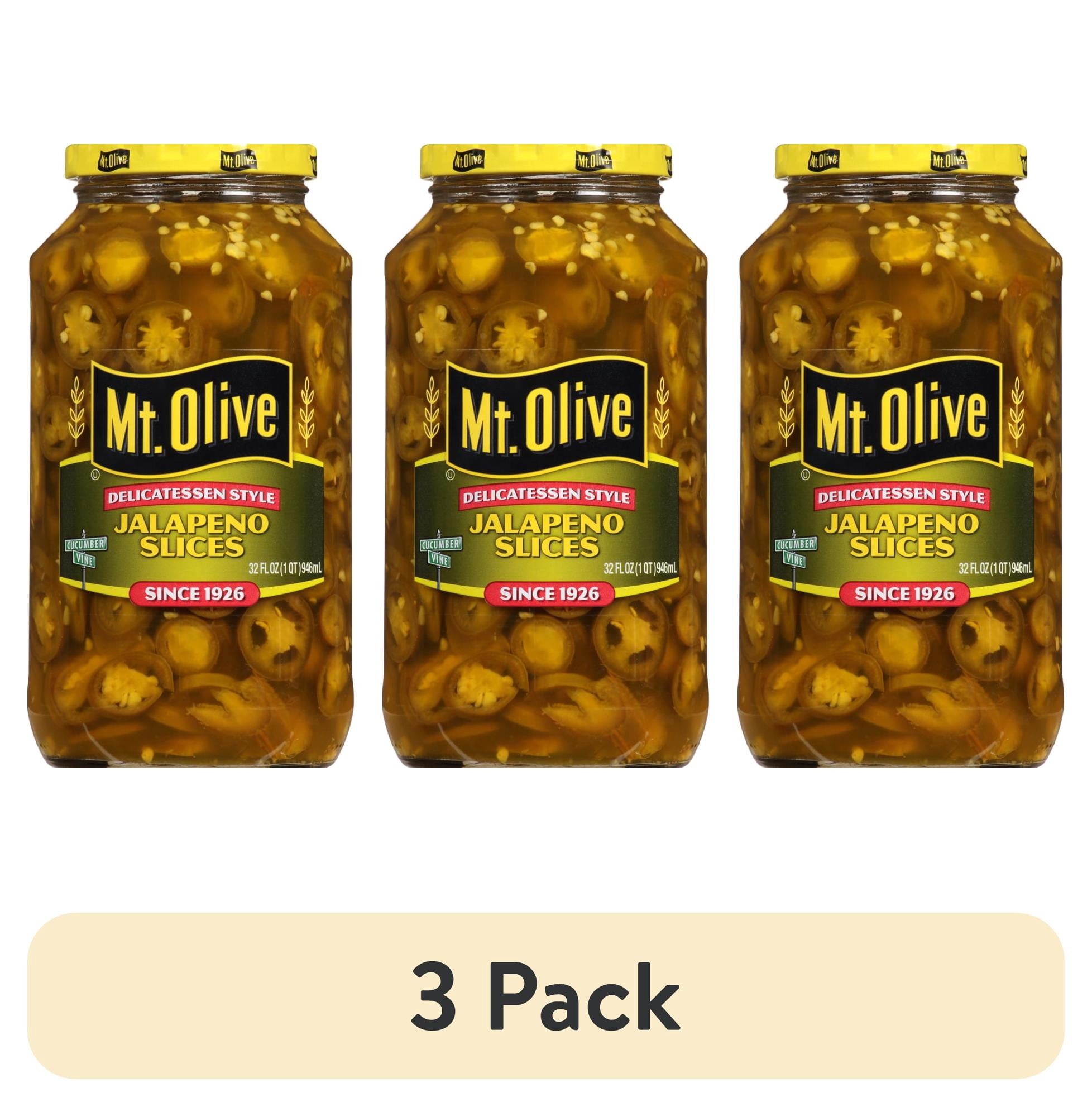 (3 pack) Mt. Olive Deli Style Jalapeno Pepper Slices, 32 fl oz jar