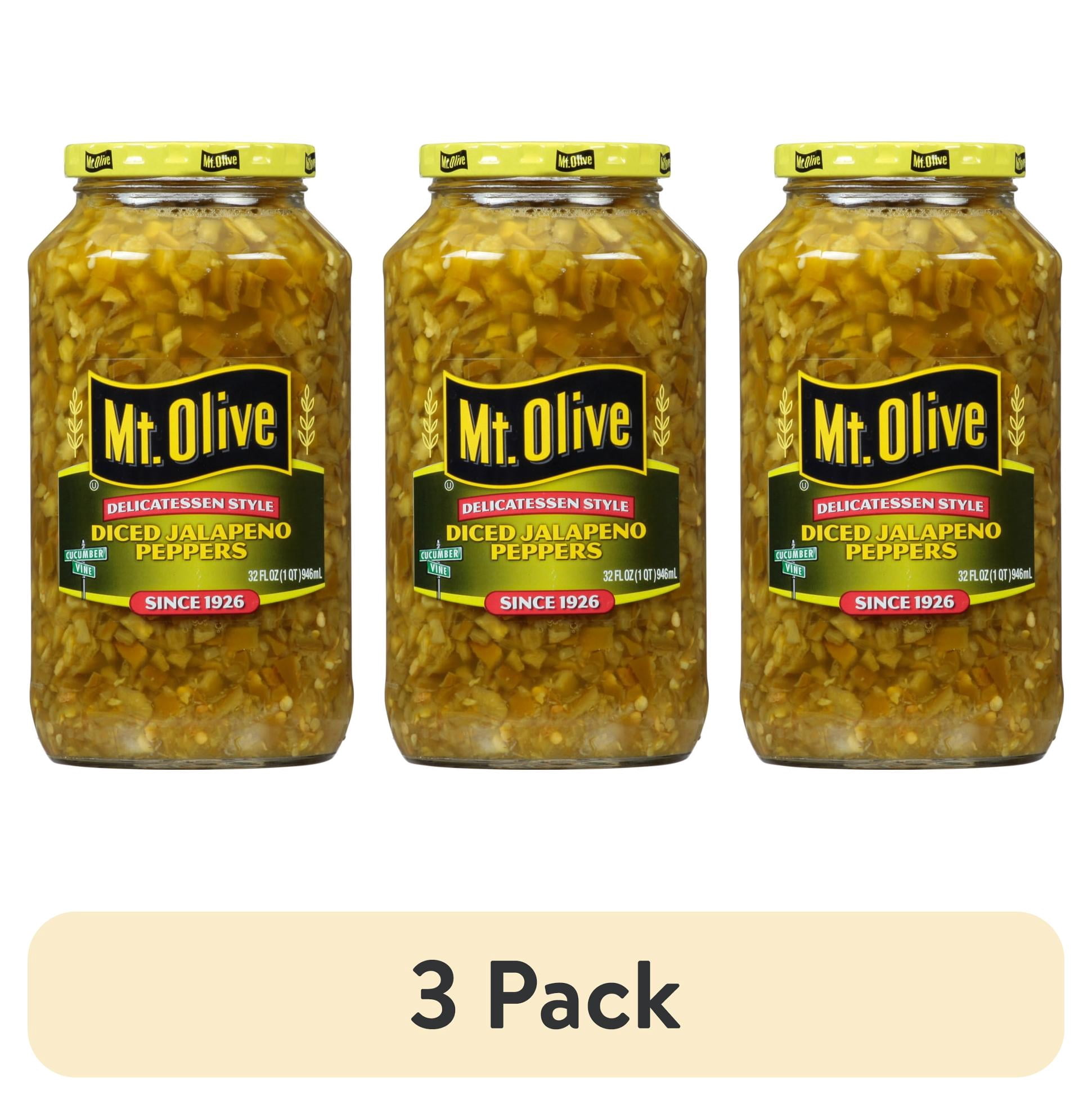 (3 pack) Mt. Olive Delicatessen Style Diced Jalapeno Peppers, 32 fl oz jar