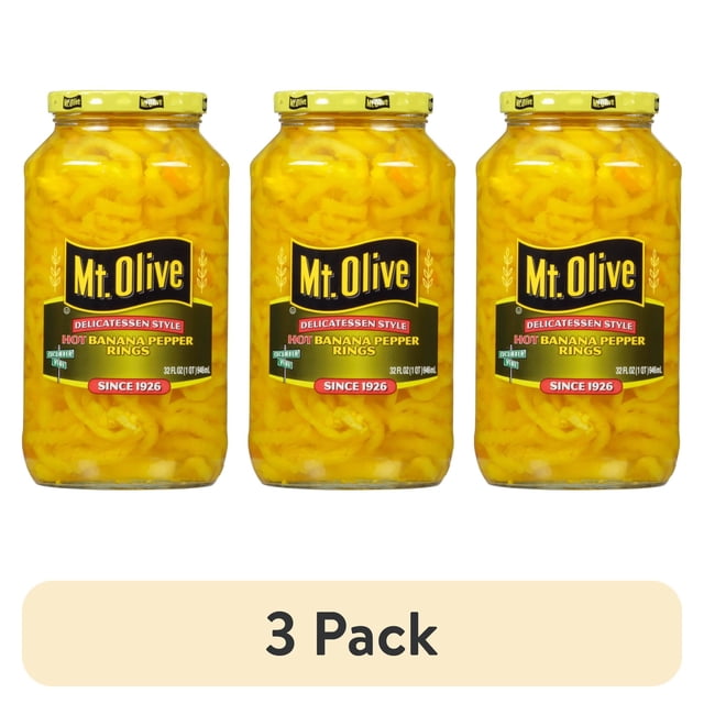 (3 pack) Mt Olive Delicatessen Style Hot Banana Pepper Rings, 32 fl oz ...