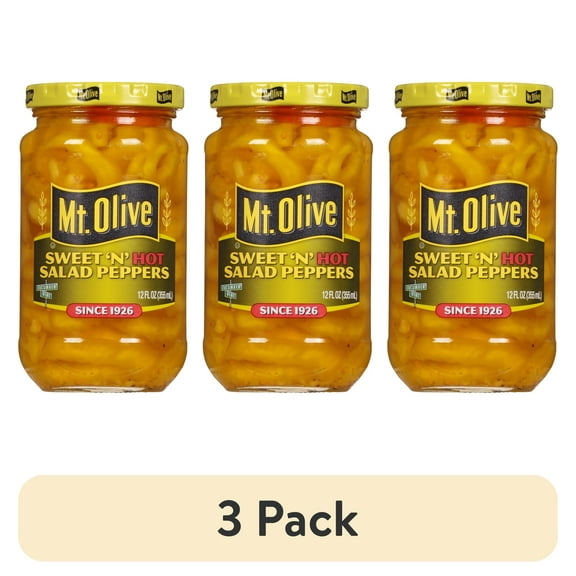 (3 pack) Mt. Olive Sweet N Hot Salad Peppers, 12 fl oz Jar