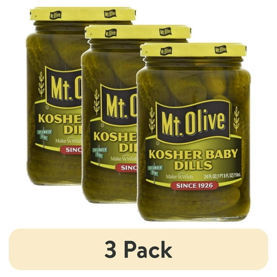 (3 pack) Mt. Olive Kosher Baby Dill Pickles, 24 fl oz Jar