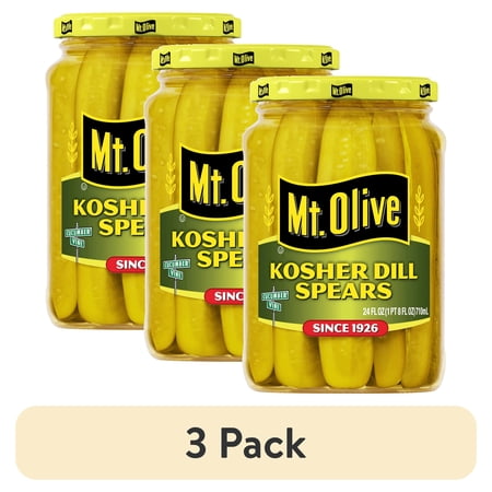 (3 pack) Mt. Olive Kosher Dill Pickle Spears, 24 fl oz Jar