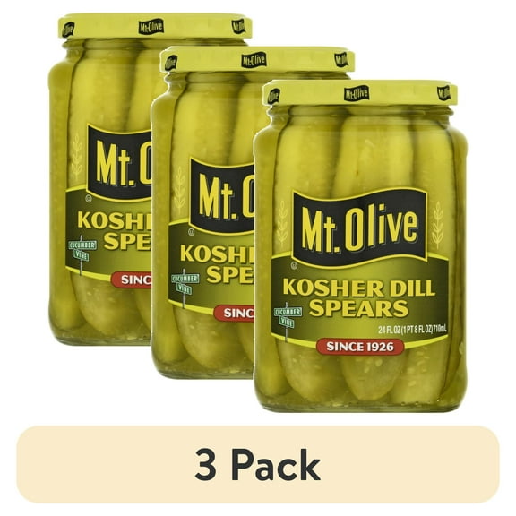 (3 pack) Mt. Olive Kosher Dill Pickle Spears, 24 fl oz jar