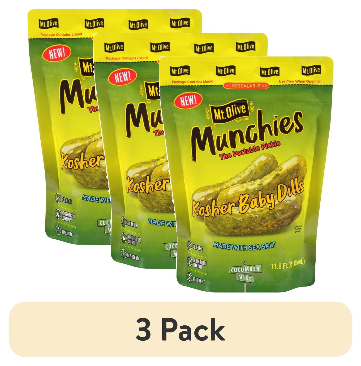 (3 pack) Mt. Olive Munchies Kosher Baby Dills Pickles Resealable Pouch 11.8 oz