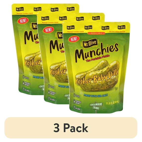 (3 pack) Mt. Olive Munchies Kosher Baby Dills Pickles Resealable Pouch 11.8 oz