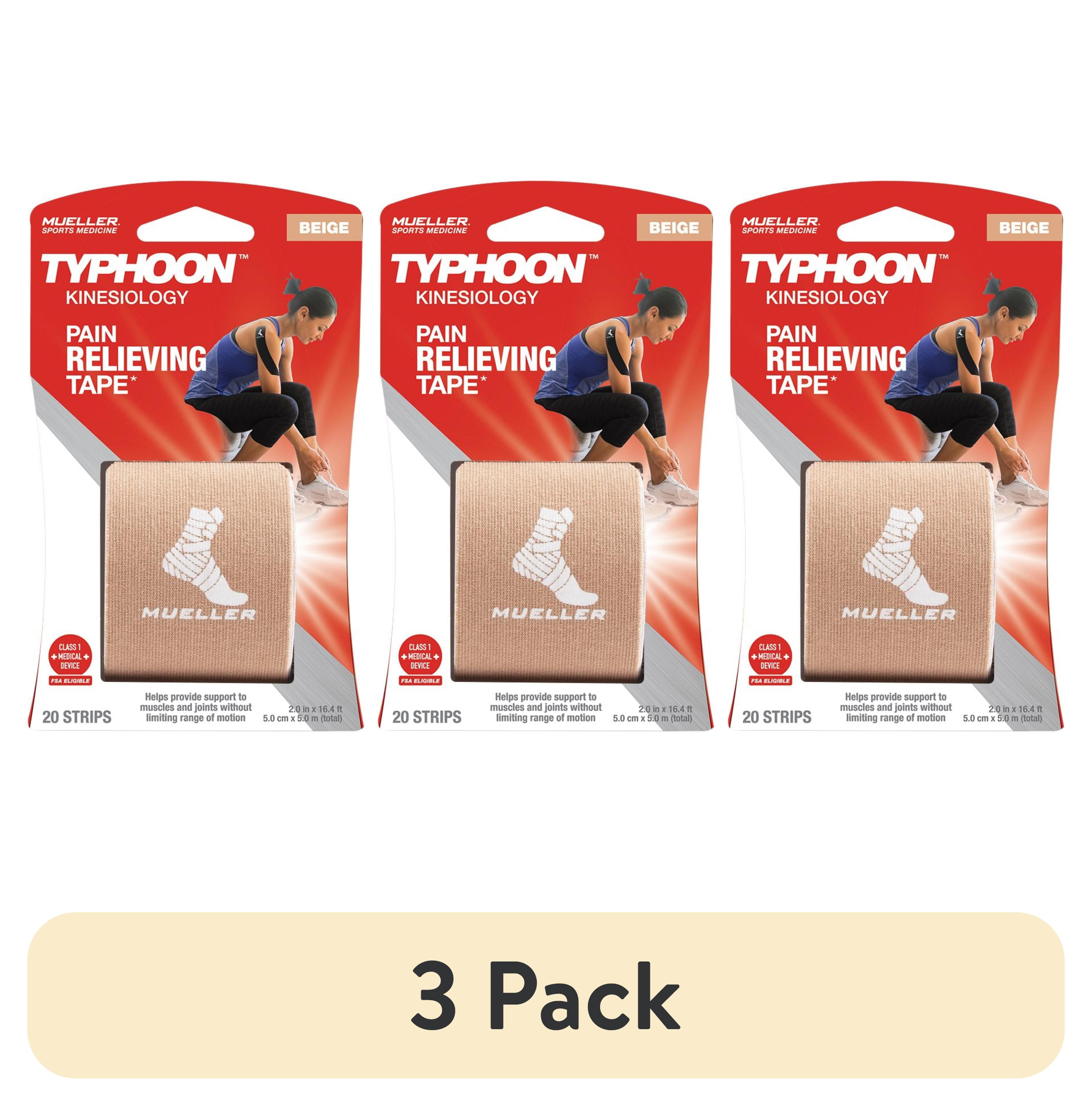 (3 pack) Mueller Typhoon Kinesiology Therapeutic Tape, Beige, 20 Precut I-Strips,