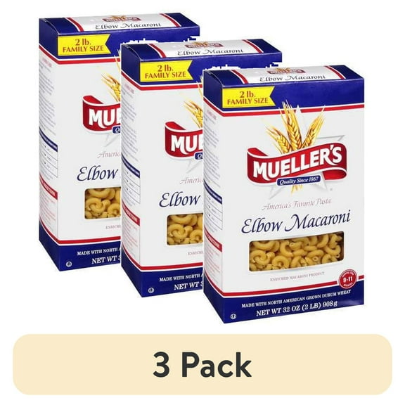 (3 pack) Mueller's Sodium-Free, Cholesterol-Free Elbow Macaroni Pasta, 32 oz (Shelf-Stable)